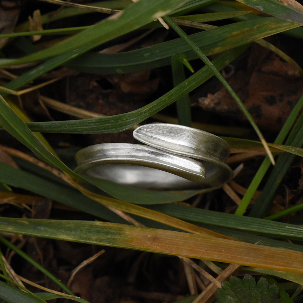 A closeup photo of a sterling silver ring